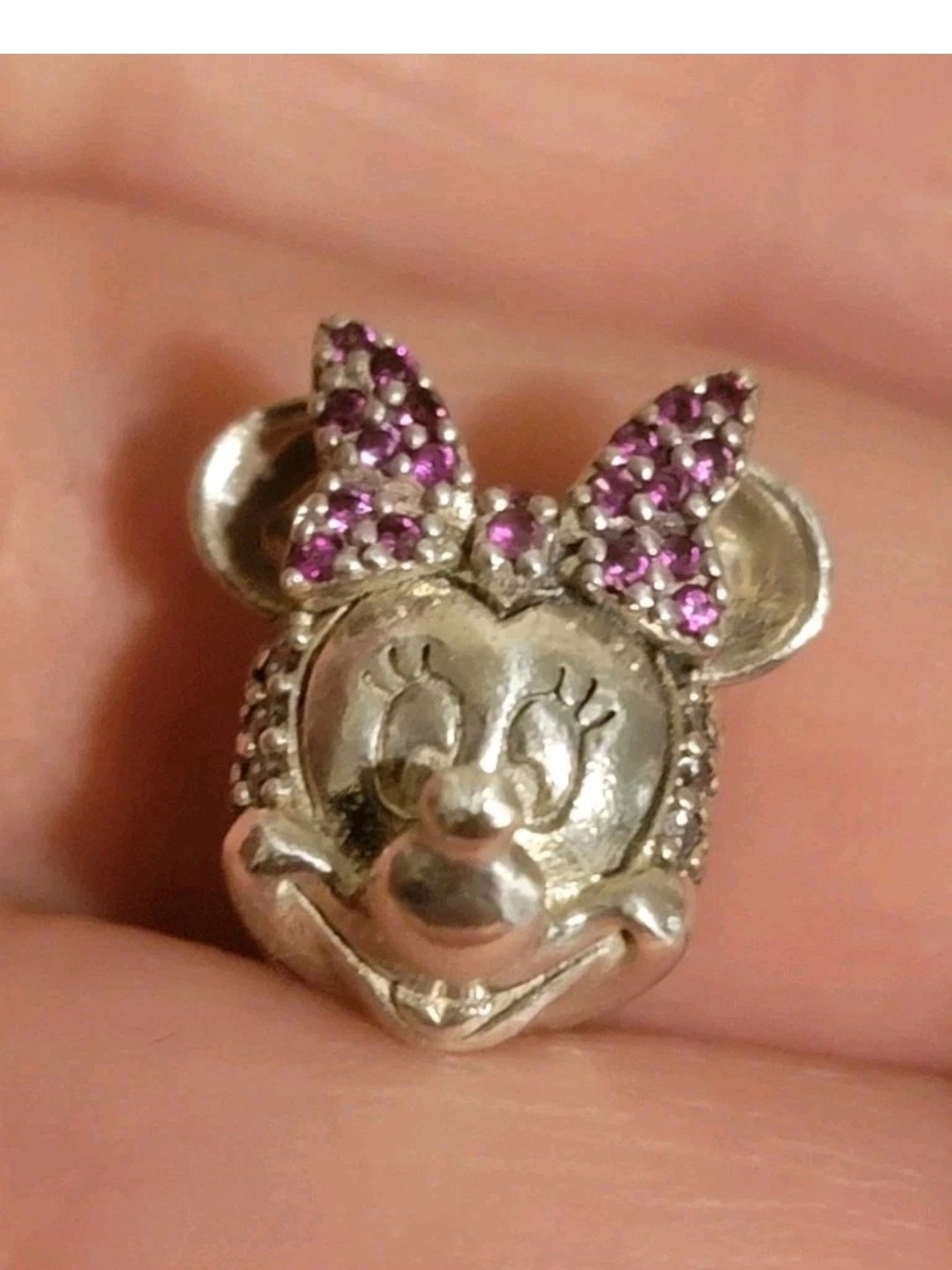 Pandora Silver Minnie Mouse Charm with Purple Crystal Bow